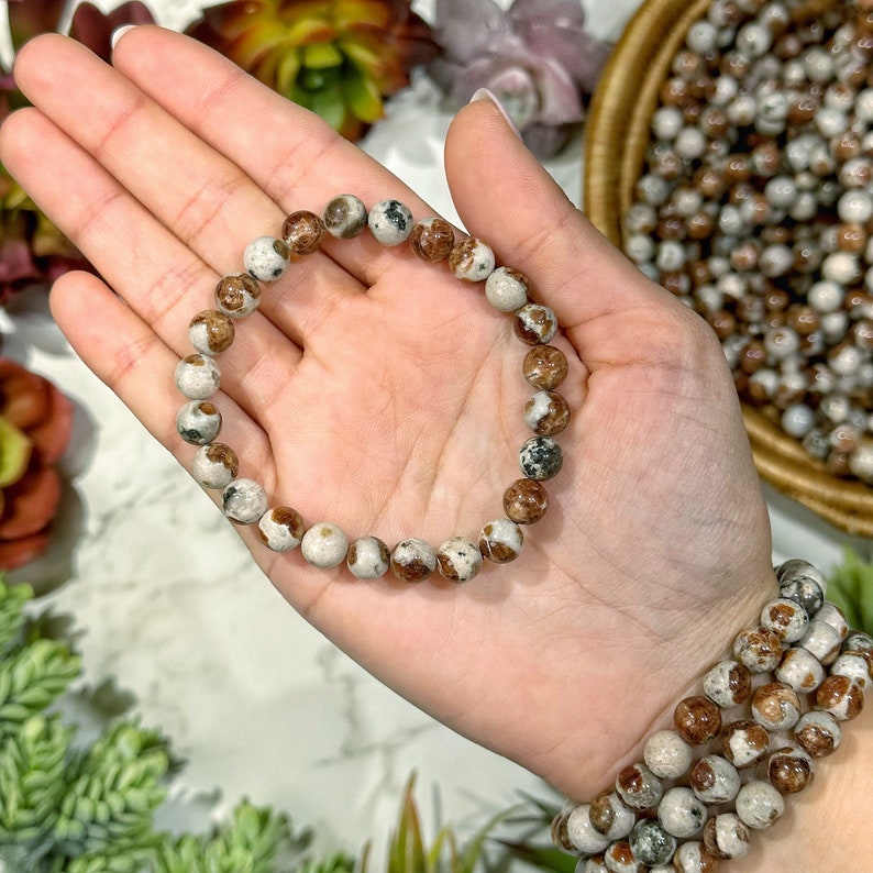 Handmade Beaded Garnet Wollastonite Bracelet Ball Shape for Love Stability and Inner Peace Trendy Style for Engagement Gift