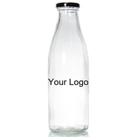 Vente en gros, en stock, bouteilles en verre rond pour lait, boissons, jus, contenants de 1000 ml, 1 L, 32 oz, 1 litre, avec bouchon métallique