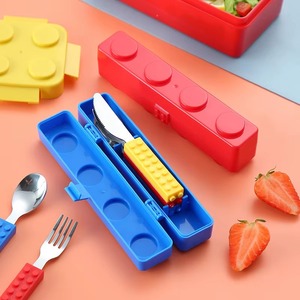 Творческая детская посуда <span class=keywords><strong>Lego</strong></span> детская посуда из нержавеющей стали силиконовый набор столовых приборов ложка и вилка для кемпинга - Product Image 3