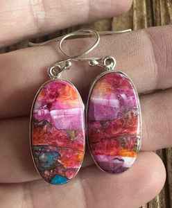 Boucles d'oreilles pendantes en argent sterling avec turquoise Kingman naturelle, pierres précieuses roses, orange et bleues, bijoux artisanaux, tendance pour femmes, pour les fêtes - Product Image 2