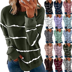 Wholesale Autumn 15 Colors Women's Striped French Terry <b>Long</b> <b>Sleeve</b> <b>T</b>-<b>shirt</b> 230g Polyester Women <b>Long</b> <b>Sleeve</b> Hoodies - Product Image 6