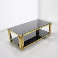 Table centrale moderne finition or, cadre de jambe, Table avec dessus en verre noir moderne, Table en fer créative pour la maison
