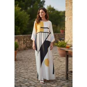 Robe maxi kaftan tie-dye pour femmes, coupe ample, longueur au sol, naturelle, élégante, modeste, mode, vêtements de villégiature - Product Image 4