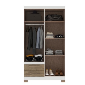 Armoire de style moderne NOUVEAU AMETISTA 4 portes 2 tiroirs Meuble de chambre en aggloméré Revêtement verni céramique Blanc/Bois - Product Image 3