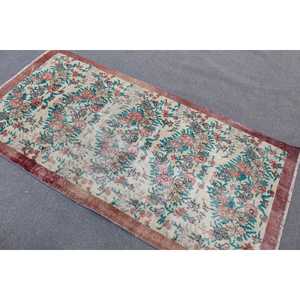 Turkish Rug 3.37x6.7 ft, <b>Red</b> Blue Ombr <b>Wool</b> Vintage Rug - Product Image 3