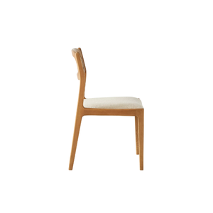 Silla de Comedor Moderna de Madera de Teca con Respaldo Ovalado de Ratán y Asiento Tapizado para Apartamentos y Cafeterías - Product Image 6