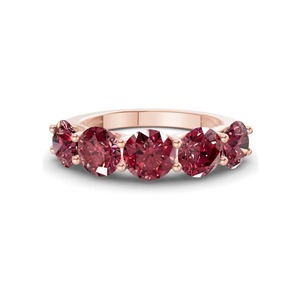 Bague Ronde en Or Massif 14K avec Diamant de Laboratoire Couleur Cognac Cerise Vibrant 0,50 Ct Tw, Clarté VS, 5 Diamants Couleur Ambre Chaud - Product Image 3