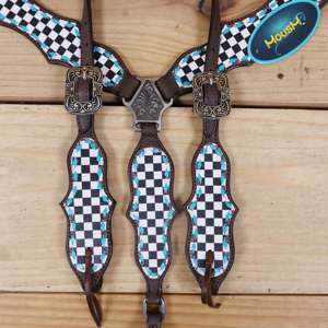 Juego de Cabezada y Pechera de Cuero de Fábrica Directa, Trenzado de Cuero Crudo Turquesa, Juego de Arneses para Caballo, Servicio OEM, Bienvenido al Mejor Precio - Product Image 6