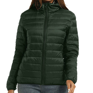 เสื้อแจ็กเก็ตขนเป็ดสำหรับผู้หญิงเสื้อฮู้ดซิปหน้าแขนยาวน้ำหนักเบาขนาดสั่งทำ - Product Image 4