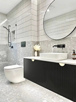 Meuble de salle de bain noir en bois massif, lavabo moderne, double vasque, miroir LED