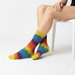 Calcetines de equipo de corte alto para mujer, tinte de corbata personalizado, Otoño, antideslizante, transpirable, 100% algodón, hecho de alta calidad, diseño de logotipo de Turquía - Product Image 5