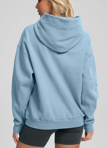 Sudadera con capucha de lana de gran tamaño para mujer con bolsillo, jersey de entrenamiento atlético informal holgado, sudaderas con capucha de punto estampadas para mujer - Product Image 3