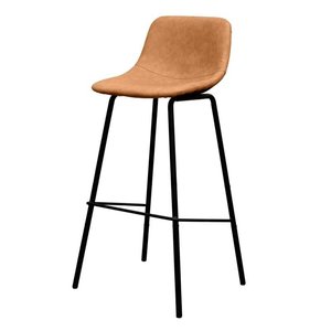 Contemporary Farmhouse <b>Adjustable</b> Metal <b>Bar</b> <b>Stool</b> with Leather Seat and Metal Frame - Product Image 1