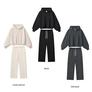 Ensemble sweat-shirt et pantalon de survêtement d'hiver personnalisé avec logo, design ample et ample - Product Image 4