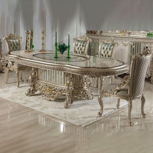 Juego de Comedor de Lujo Prestige The Langham, Tallado a Mano en Madera de Teca, Blanco y Dorado, Colección de Muebles Clásicos de Palacio Europeo para Hotel - Product Image 5