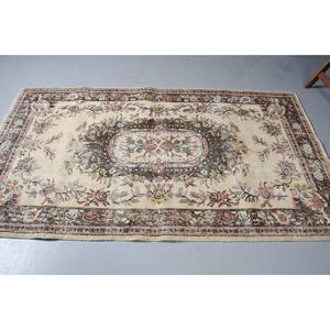 4x7.1 ft Vintage Area Rug, <b>Brown</b> Pink Turkish Oriental <b>Wool</b> Rug - Product Image 4
