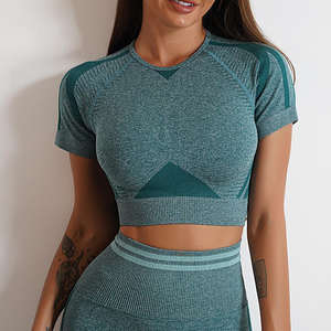 ชุดโยคะแห้งเร็วแบบมีสายรัดเอวแบบยืดหยุ่นด้านหลังกางเกงขาสั้นระบายอากาศได้ดีชุดเล่นโยคะแบบแอคทีฟโลโก้แบบปรับแต่งได้ - Product Image 4