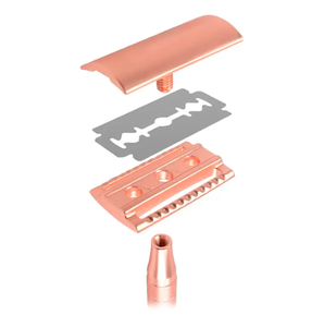 เครื่องโกนหนวดไฟฟ้าแบบโรสโกลด์ใบมีดสองด้านพร้อมด้ามจับทองเหลืองสำหรับกำจัดขนผง - Product Image 3