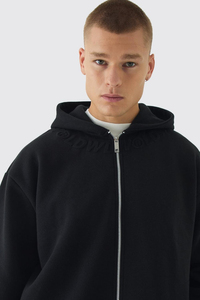 Unisex เสื้อกันหนาวมีฮู้ดผ้าคอตตอน100% สำหรับผู้ชาย, เสื้อฮู้ดมีซิปสีดำระบายอากาศได้ดีผ้าคอตตอนสี - Product Image 3