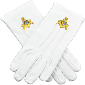 Gants maçonniques en gros taille libre gants maçonniques en coton blanc fabriqués avec logo en métal maçonnique pour gants entretenus par OEM - Product Image 1