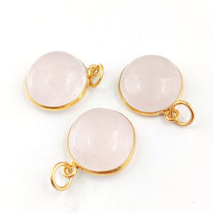 Quartz rose plus lisse taille 15mm pierres précieuses pendentif collier boucle d'oreille ensemble 925 argent Sterling or vermeil lunette diamant complément - Product Image 1