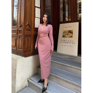 missJANELL 3058 Vestido Maxi con Pliegues Delanteros de Visón para Mujer, Elegante Vestido Largo de Crepé Scuba de Manga Larga para Uso Diario - Product Image 1