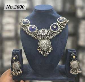 Luxury Fine Jewelry Set White Rhodium Plated <b>Necklace</b> for Navratri & Bridal <b>Silver</b> Plated Fashion Jewelry Sets - Product Image 2