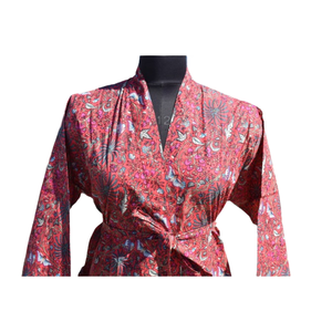 Kimono Peignoir en coton Robe de nuit d'été ouverte sur le devant pour femmes Robe de plage - Product Image 3