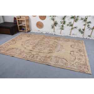 Vintage Turkish Patchwork Design Wool <b>Rug</b> Beige Brown 5,9 X 9,7 ft <b>Large</b> Area Rectangle Hallway Latex New Model-<b>for</b> <b>Living</b> <b>Room</b> - Product Image 2