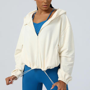 Women's Polyester Outdoor Sport <b>Crop</b> <b>Top</b> Hoodie Running Training Blank Casual Zip-up Short <b>Top</b> Cropped Hoodies - Product Image 4