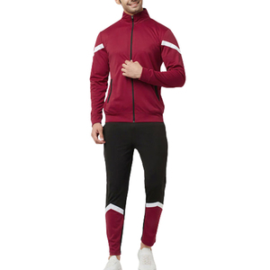 ชุดวอร์มผู้ชายแบบเรียบง่าย OEM พร้อมเสื้อแจ็คเก็ตมีฮู้ดลายทางตัดกัน ชุดออกกำลังกายผู้ชาย ผลิตตามแบบล่าสุด - Product Image 1