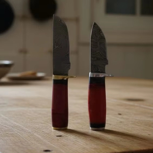 Juego de Cuchillos de Cocina de Acero al Carbono Hechos a Mano, de Hoja Fija, Cuatro Piezas, Ambidiestros, Ligeros, con Funda de Cuero y Mango de Madera, OEM - Product Image 4