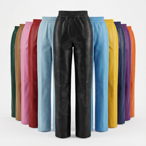 กางเกงหนังแกะดีไซน์ล่าสุดสำหรับผู้หญิง เอวยางยืด ทรงตรง ยาว แฟชั่น สวมใส่สบาย - Product Image 1