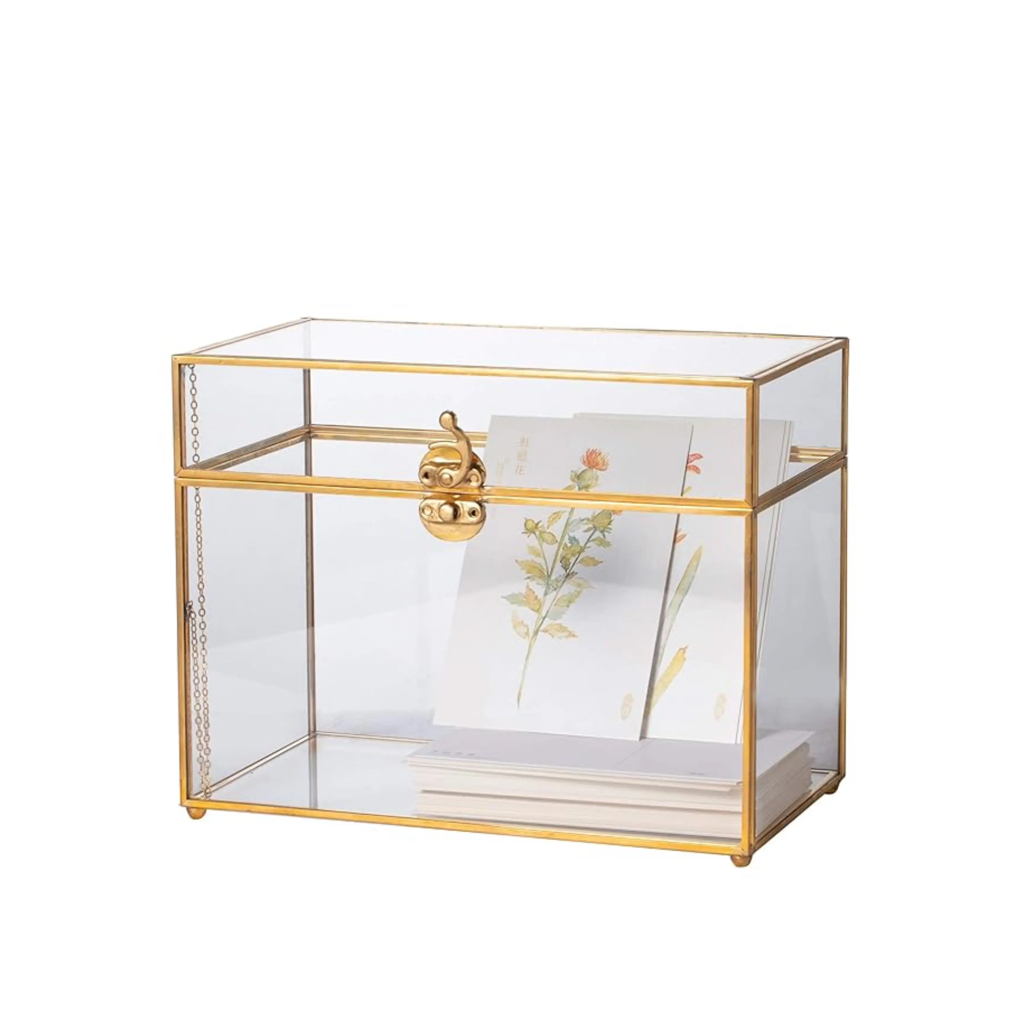 真ちゅう製の金属フレーム付きの豪華な装飾ガラス収納ボックス売れ筋ジュエリーボックスケース