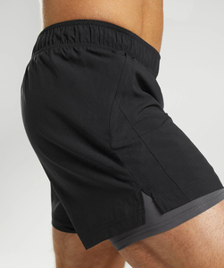 High Quality New Design Outdoors Back Zipper Eyelet Pockets Double <b>Layer</b> Sports Gym Running Shorts for Men - Product Image 3