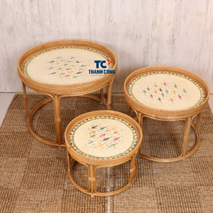 TABLE EN ROTIN de luxe fabriquée à la main avec incrustation de vadrouille Idéal pour le salon Décoration Diwali Configuration de l'Aïd Pièce d'accent intérieur du Ramadan - Product Image 1