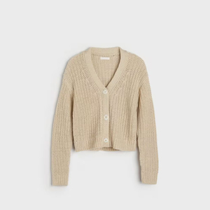 Cárdigan recortado personalizado de algodón 100% para mujer, suéter con estilo, ajuste relajado, ropa de invierno de punto para cada ocasión, botón de tela acogedor - Product Image 1