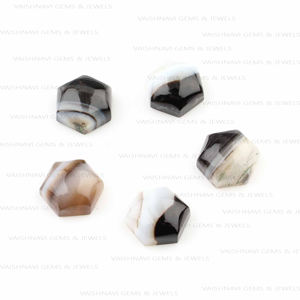 Alta calidad 10mm forma hexagonal parte posterior plana cabujón Natural negro bandas ágata piedras preciosas de cuarzo sueltas para la fabricación de joyas - Product Image 1