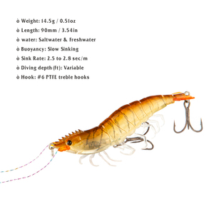 Señuelo de camarón luminoso de hundimiento lento de 9cm al por mayor, señuelo de pesca artificial de silicona de plástico ABS duro de 14,5g para lago Ocean River - Product Image 2