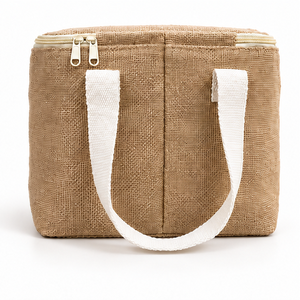 Bolsa Térmica Ecológica de Yute Natural con Bolsillo Frontal y Cierre de Cremallera, 10x9x6.5 Pulgadas, 310 GSM, con Logotipo Personalizado - Product Image 4