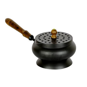 Quemador Bakhoor de 5 pulgadas con acabado negro con mango de madera con tapa y quemador de incienso de madera Precio personalizado con mango de madera - Product Image 2
