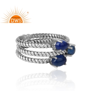 Best Quality Oxidized Sterling <b>Silver</b> Natural Blue Aventurine Quartz Gemstone <b>Set</b> of 3 Twisted Ring Custom Jewelry for Women - Product Image 2