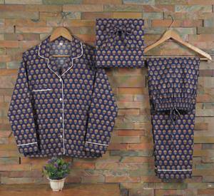 Conjunto de Pijama de Verano para Mujer, Tejido, Bordado a Máquina, Estampado a Mano, Algodón, Ropa de Dormir Suave y Transpirable, Térmica - Product Image 3
