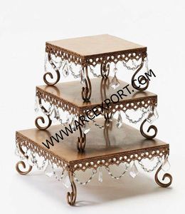 Support à gâteau décoratif en métal ovale doré à 3 couches vintage Support à gâteau de table au design moderne pour la maison Hôtel Mariage Fête - Product Image 5