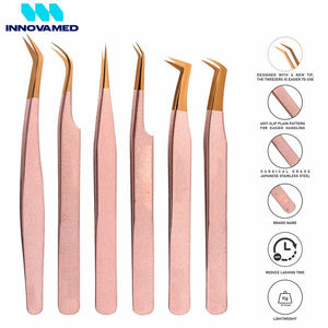 6 Pieces Gold Cream Color Good Selling Stainless Steel Beauty Eyelash Extension <b>Tweezers</b> by INNOVAMED - Product Image 2