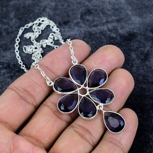 Collar Chapado en plata 925 con forma de pera amatista púrpura para mujer, collar de cadena bohemio, collar de boda, regalos para ella - Product Image 1