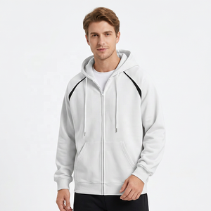 Sweat-shirt à capuche zippé blanc pour homme, en polaire oversize, couleur unie, décontracté, pour l'automne, manches classiques, avec poches - Product Image 6