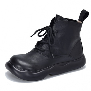 Bottes à plateforme élégantes pour femmes en daim uni avec talon épais et nœud plat, fermeture éclair, collection automne-hiver - Product Image 5