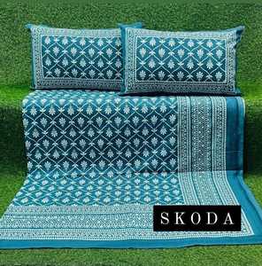 ผ้าปูที่นอนผ้าฝ้ายพิมพ์ลายสีครามพร้อมปลอกหมอน2ใบเหมาะสำหรับขายต่อจากร้านสิ่งทอในบ้าน - Product Image 5