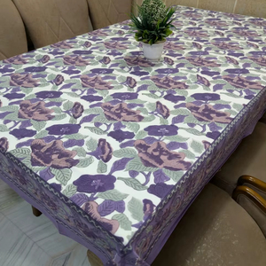 Elégant bloc floral à la main imprimé 100% coton écologique design artisanal nappe lavable couverture de table rectangulaire fabriquée à la main - Product Image 1